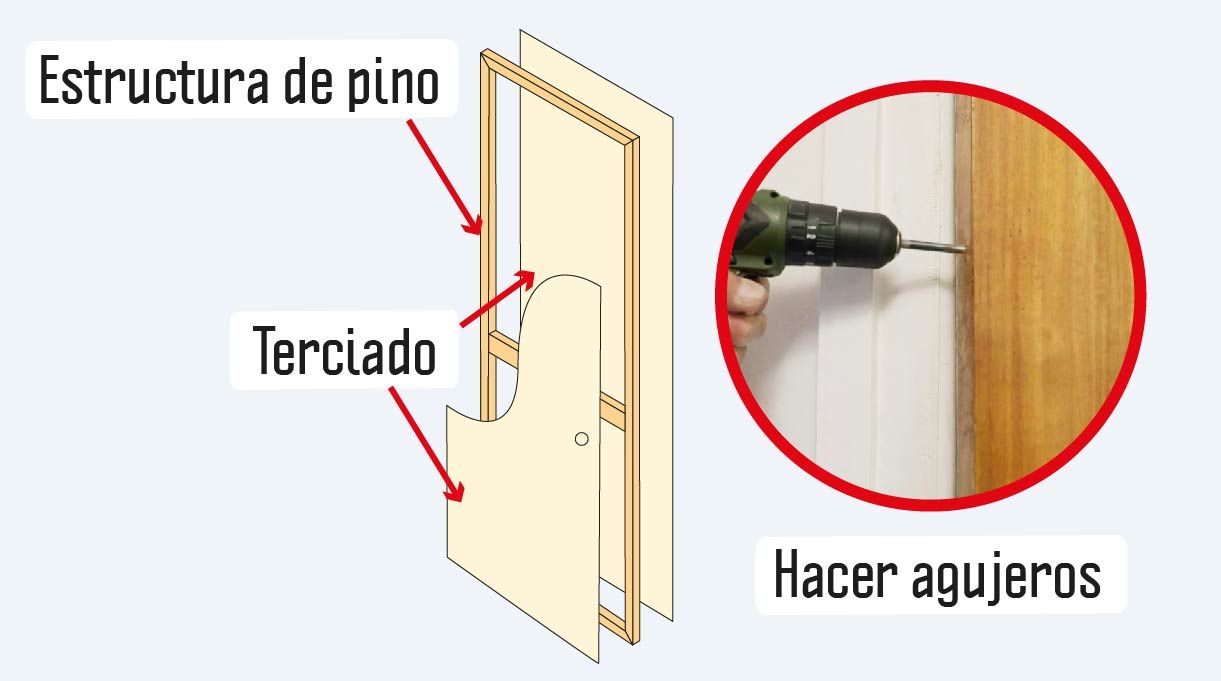 Estructura de pino, terciado y hacer agujeros