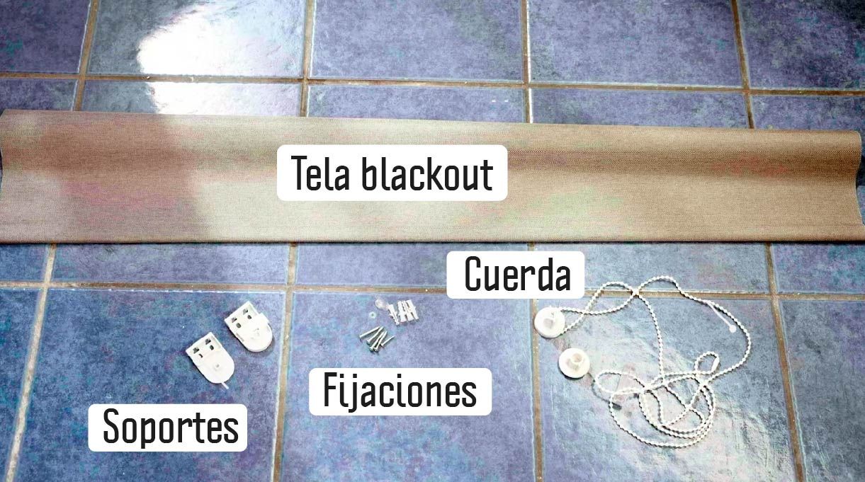 Materiales para instalar una cortina blackout: Tela blackout, soportes, fijaciones, cuerda