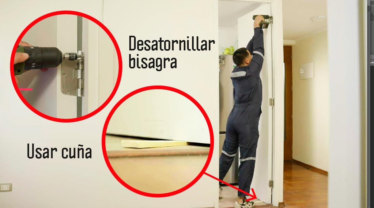 Desatornillas bisagra usando una cuña