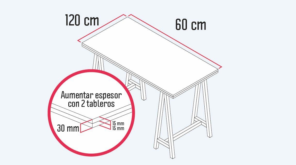 Cubierta de 120 x 60 cm con dos tableros para un grosor de 30 mm