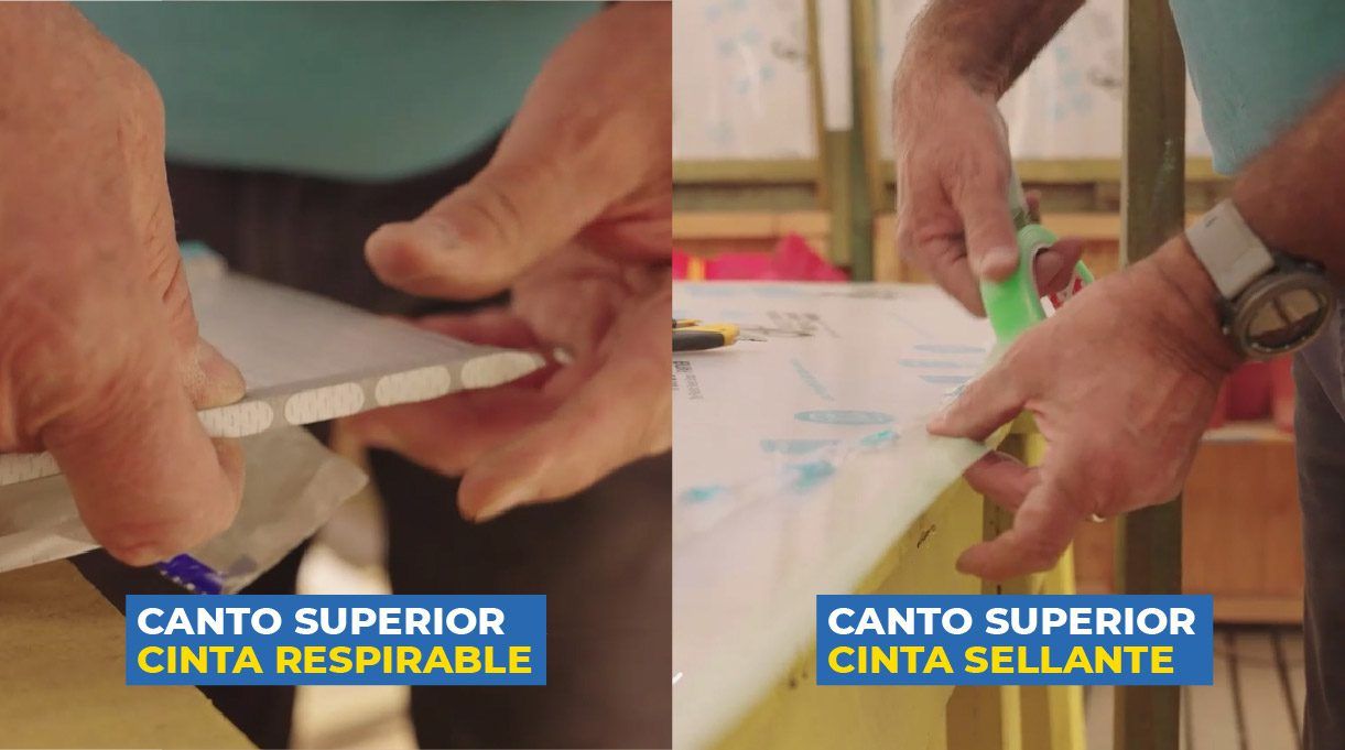 Canto superior con cinta respirables y cinta sellante
