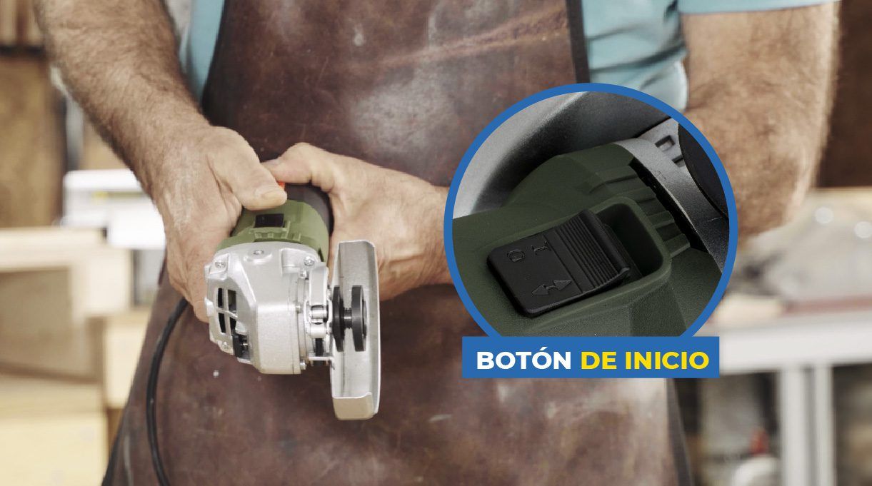 Botón de inicio en el esmeril angular