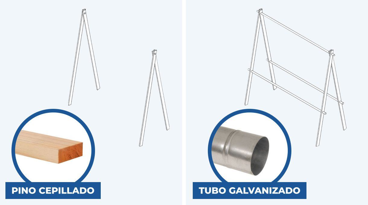 Pino sepillado y Tubo galbanizado