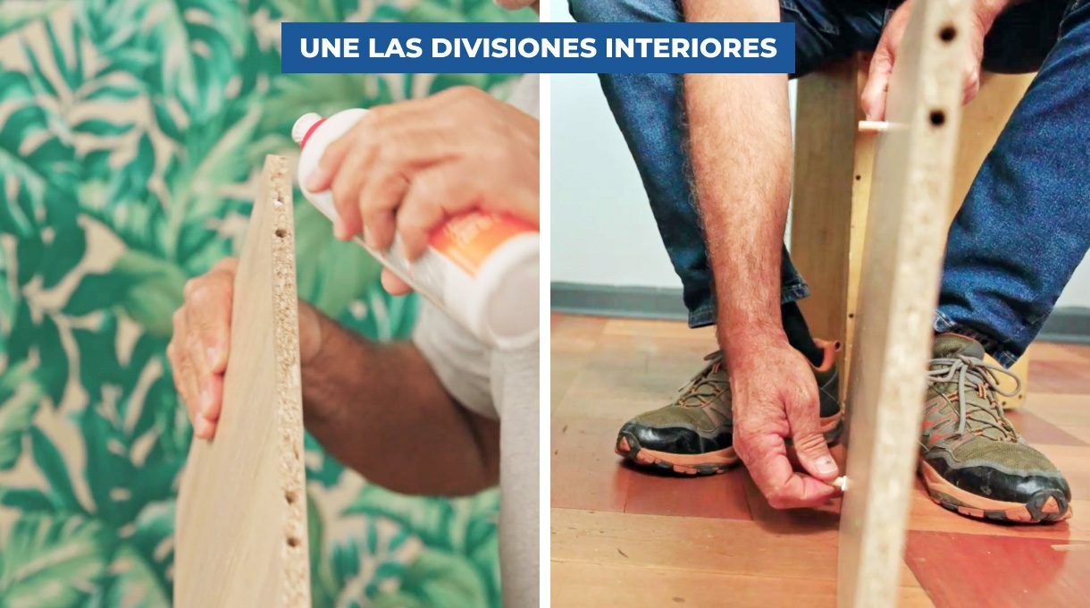 encola los agujeros para unir con tarugos las divisiones