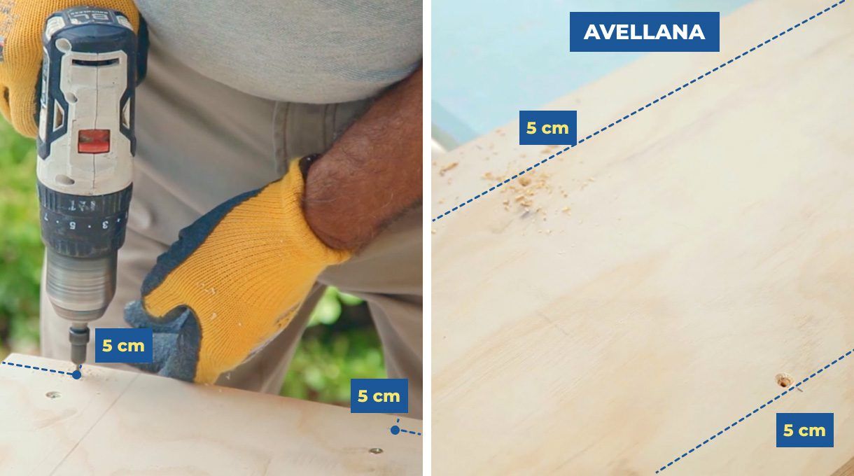 Avellanado a 5 cm hacia el interior de los bordes.