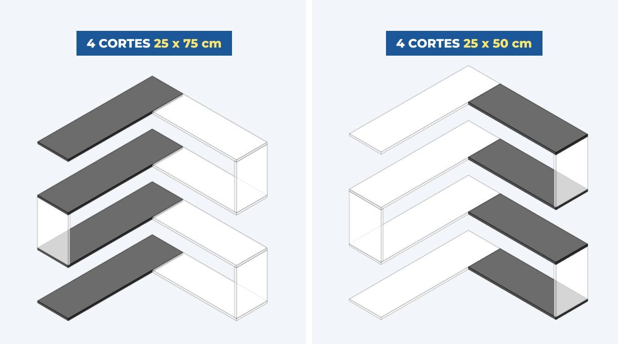 Repisa en forma de S con la especificación de los cortes a utilizar para el armado.
