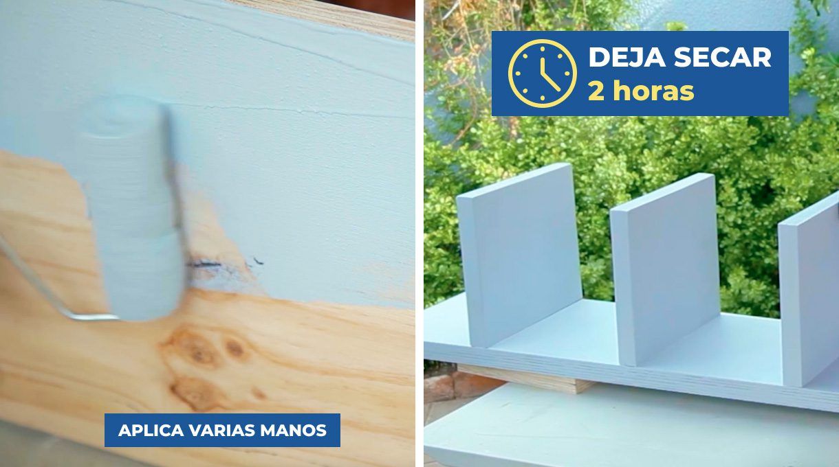 Aplicación de pintura gris en la superficie de los muebles. Secado de 2 horas.