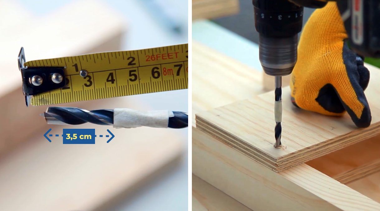 coloca un cinta tape en la borca a 3,5 cm y luego perfora hasta la marca