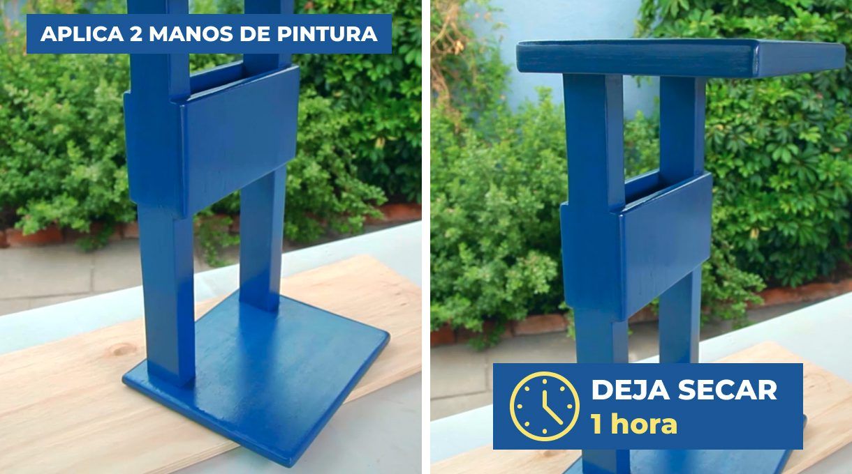 aplica 2 manos de pintura y deja secar por cada mano 1 hora