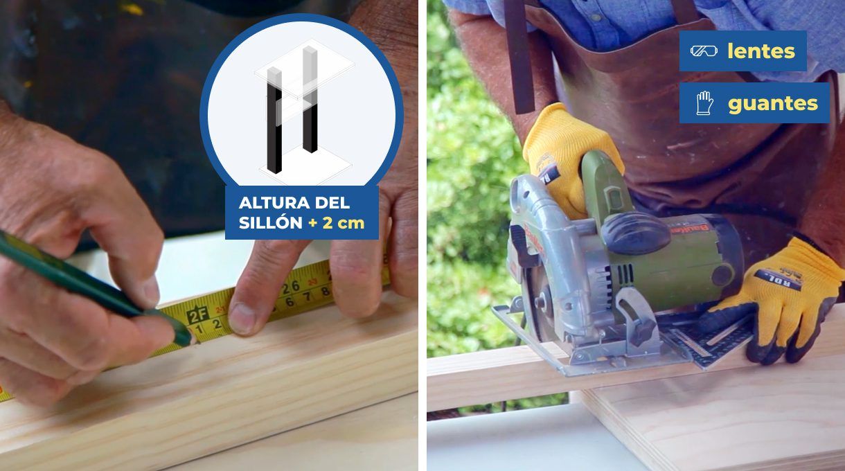 marca la la altura de las patas en la madera y corta con sierra circular