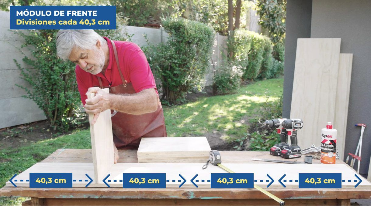 separación de las divisiones a 40,3 cm en el modulo delantero