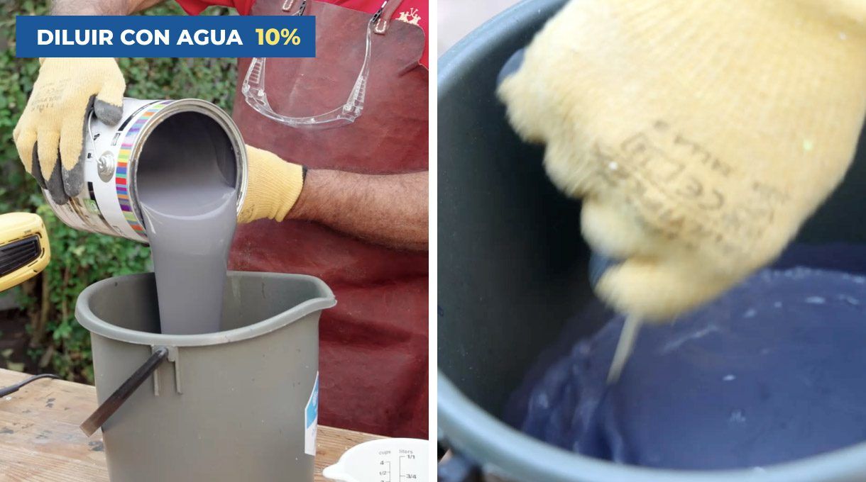 Diluye la pintura con un 10% de agua