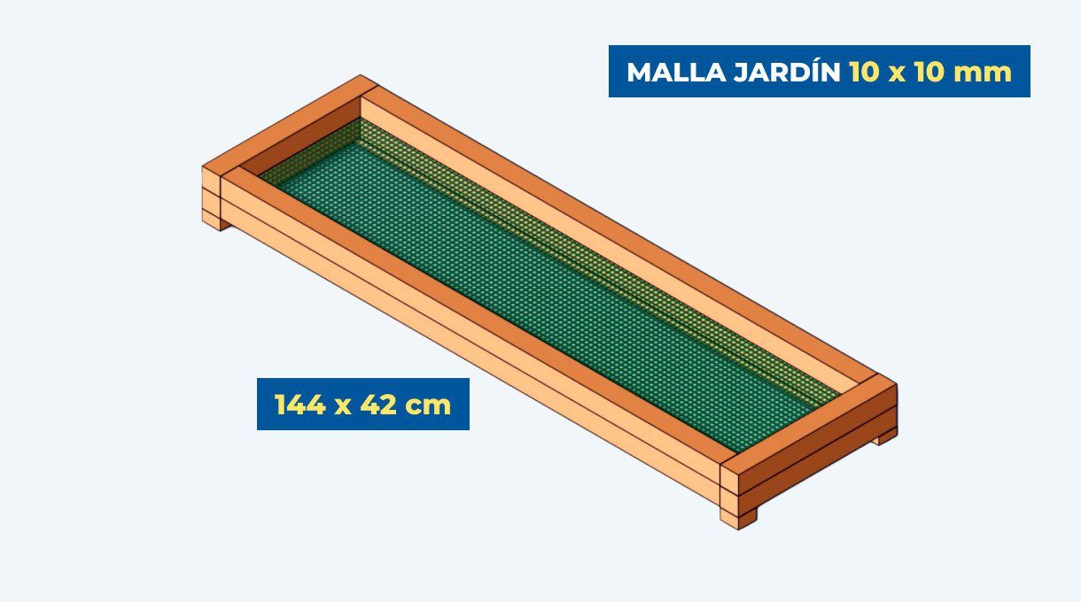 Se muestra cómo será el zapatero a partir de los cortes de pino cepillado y la malla de jardín