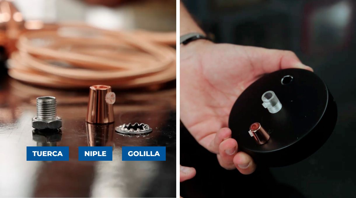 Composición de los topes: tuerca, niple y golilla