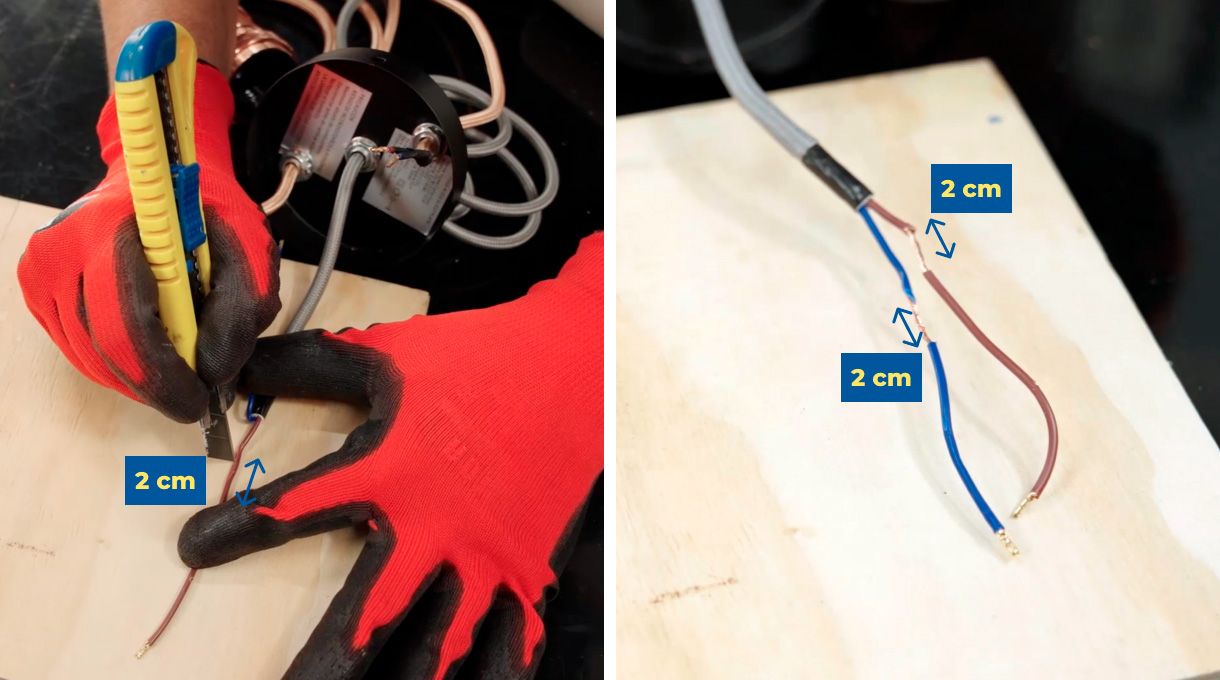 Corte de cables con cuchillo cartonero para instalar iluminación led