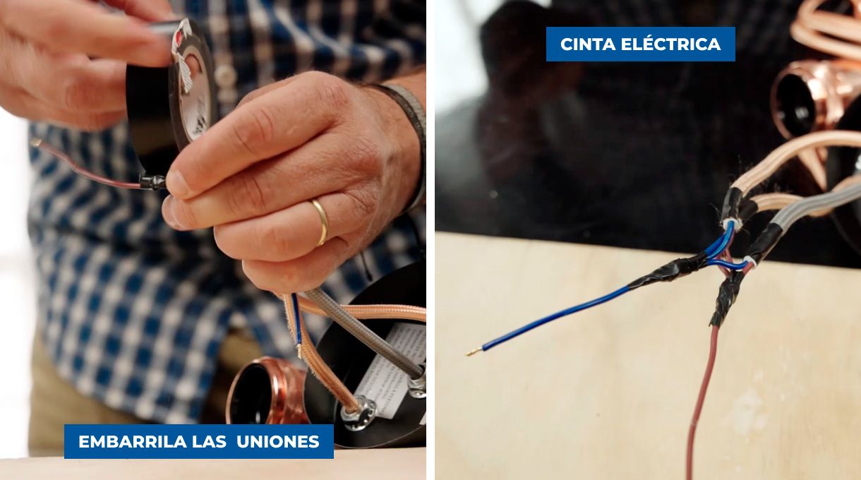 Protección de los cables con huincha eléctrica para instalar iluminación led