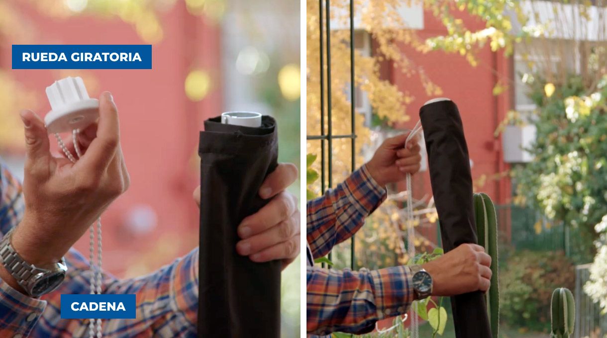 Se muestra la rueda giratoria para instalar las cortinas roller