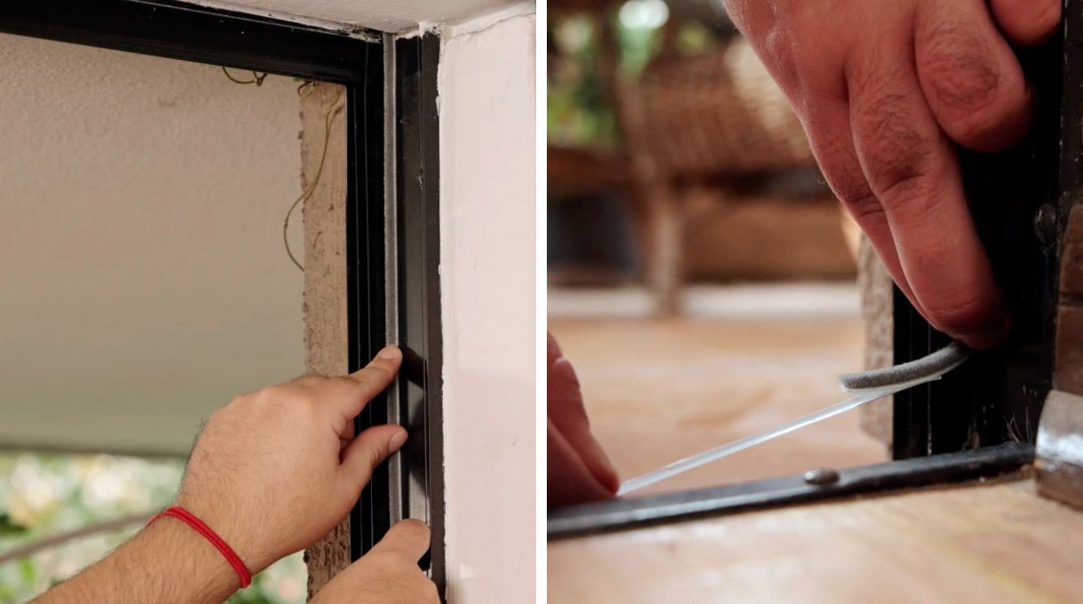 Pegado de burlete v aislante en ventana corredera