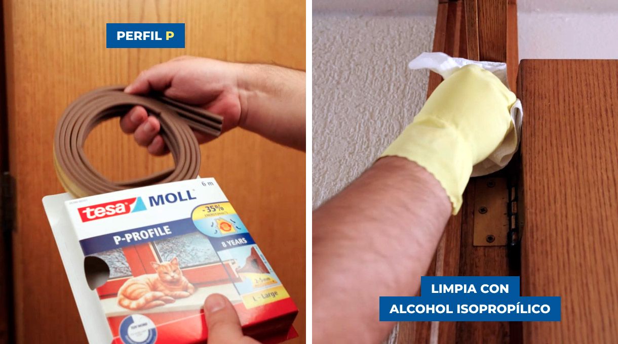 Burlete perfil P, limpieza con alcohol
