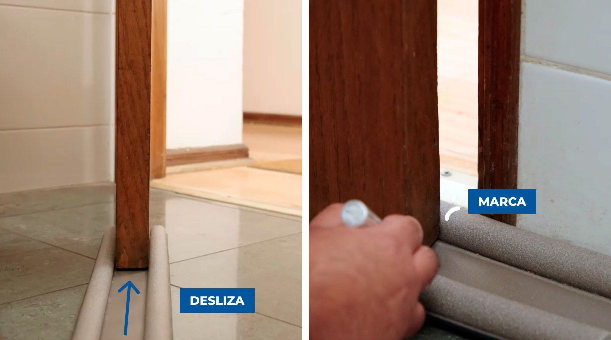 Instalación de burlete flexible en puerta como aislante