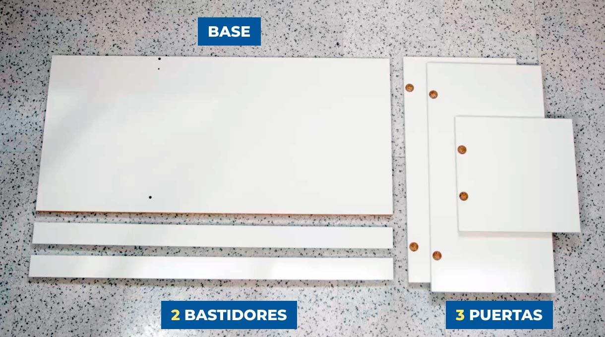 Partes de melamina para armado de mueble de cocina