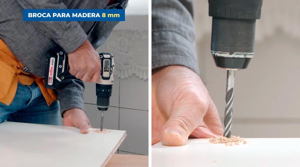 Perforaciones para las patas del mueble base