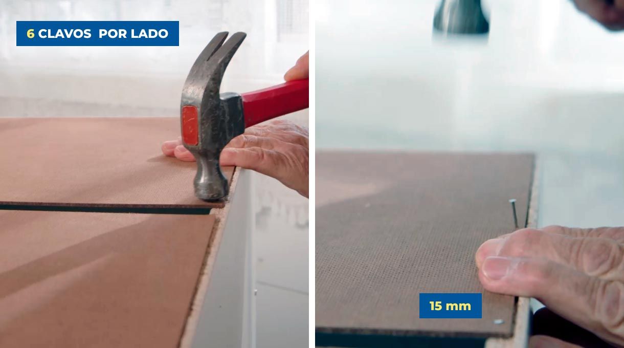 Fijación de planchas de Durolac en la parte trasera del mueble