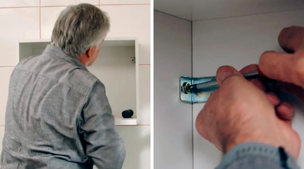 Fijación de mueble en muro con tornillos y escuadra