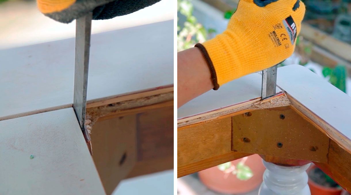 Retiro de imperfecciones con formón y martillo