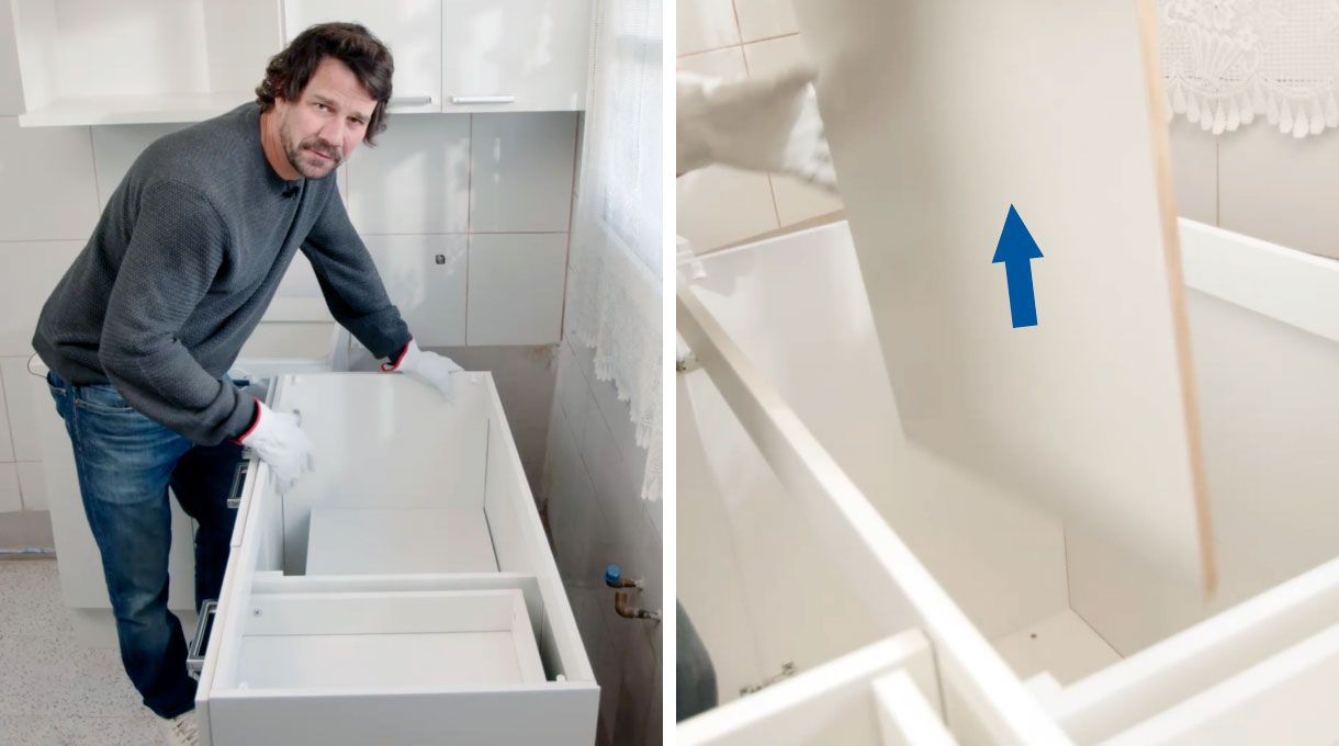 Retiro de repisa interior del mueble de cocina para instalar lavaplatos