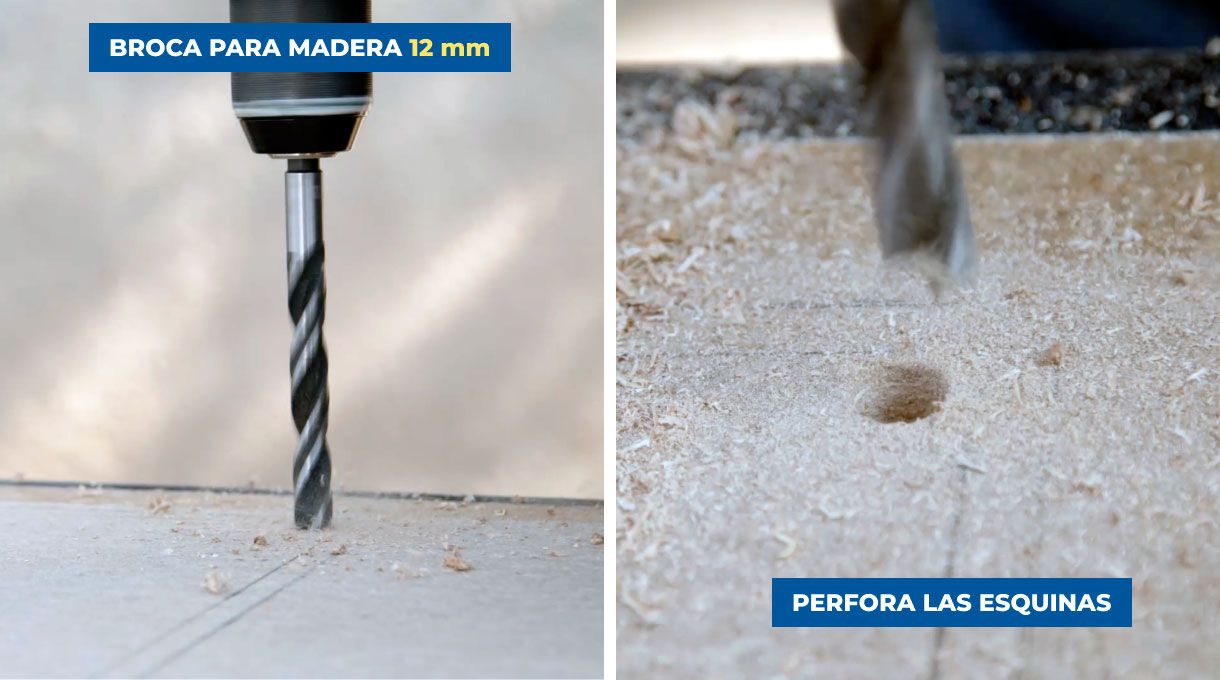 Perforación en una esquina para comenzar el calado