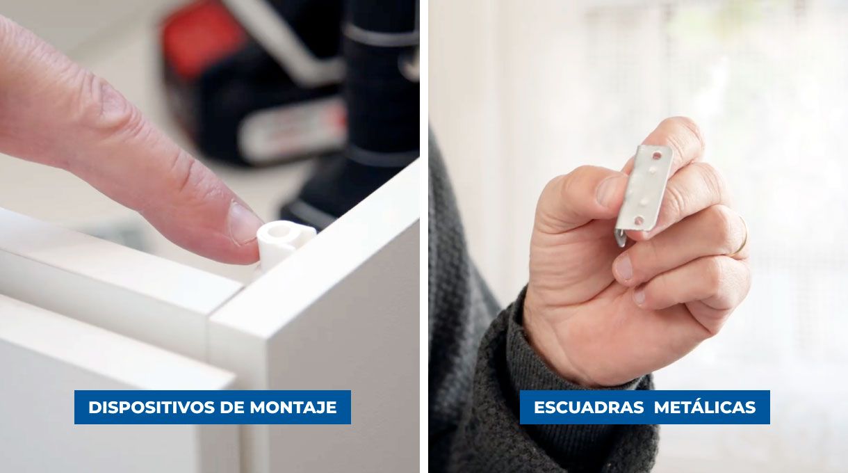 Dispositivos de montaje y escuadras metálicas para instalar un lavaplatos