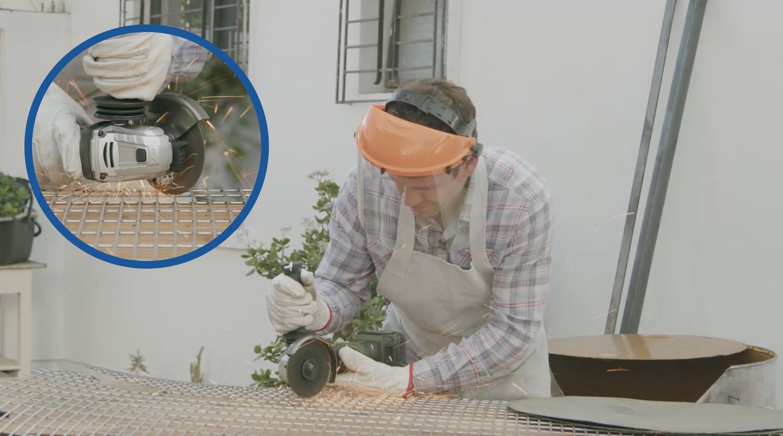 Corte con esmeril de malla acma para parrilla horno