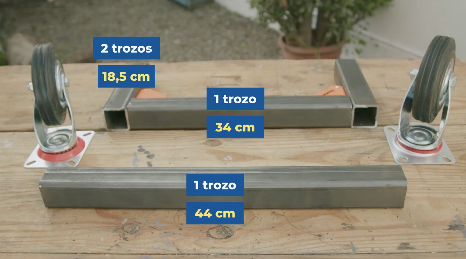Trozos de perfil para hacer patas y fijar ruedas de la parrilla horno