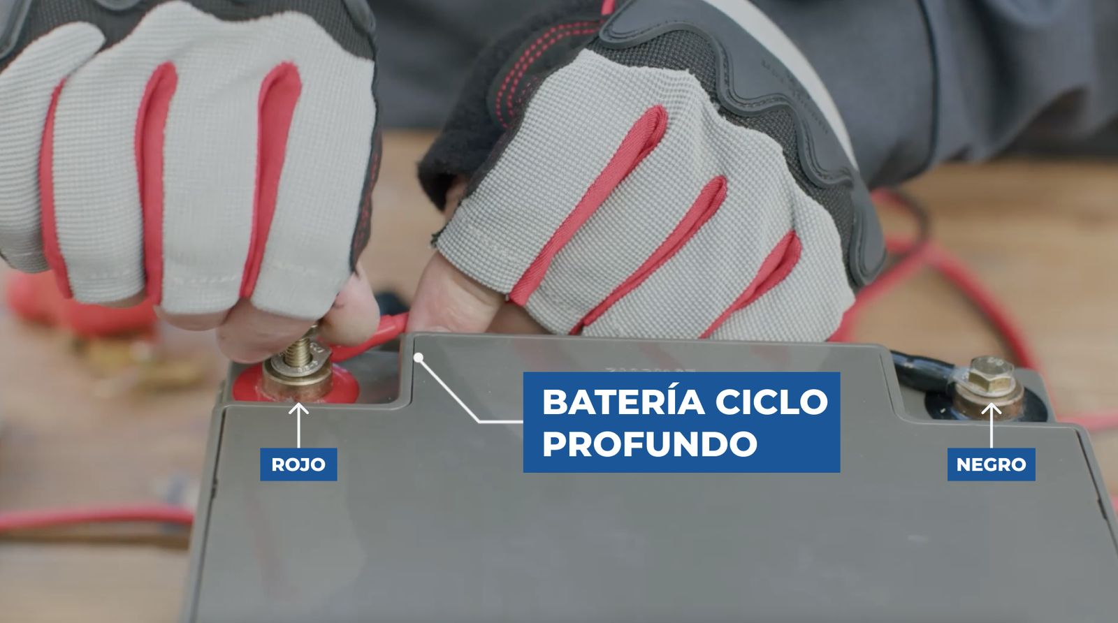 Conexión de cables en batería de ciclo profundo