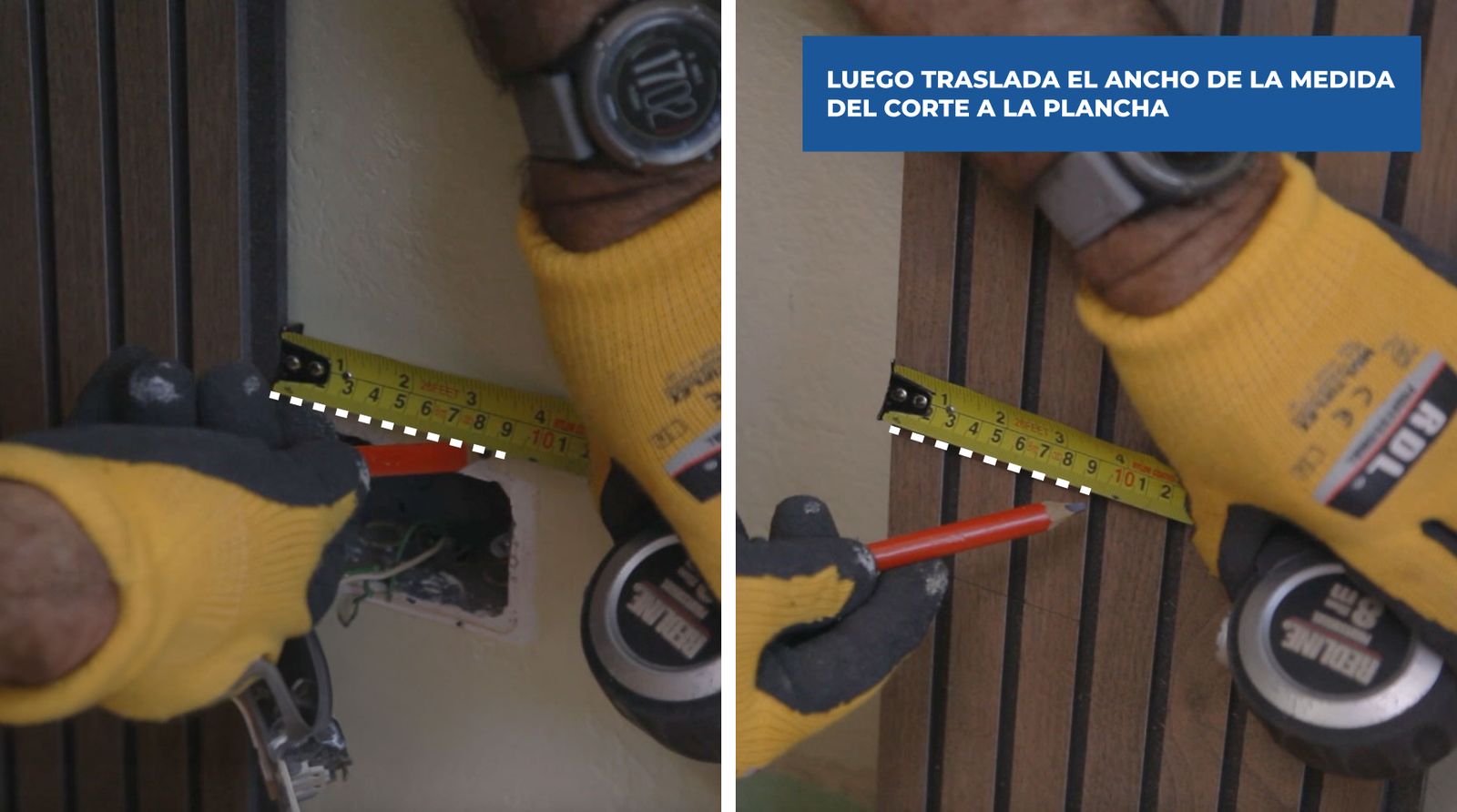 Marca de las dimensiones del enchufe en revestimiento
