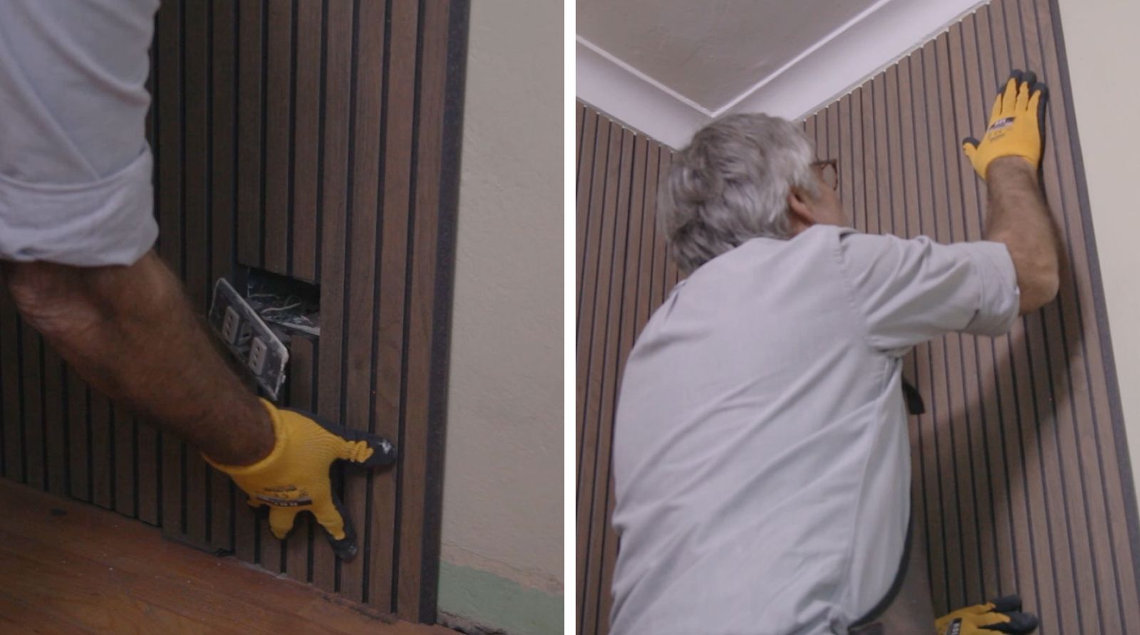 Pegado de revestimiento de madera en cuarto gamer