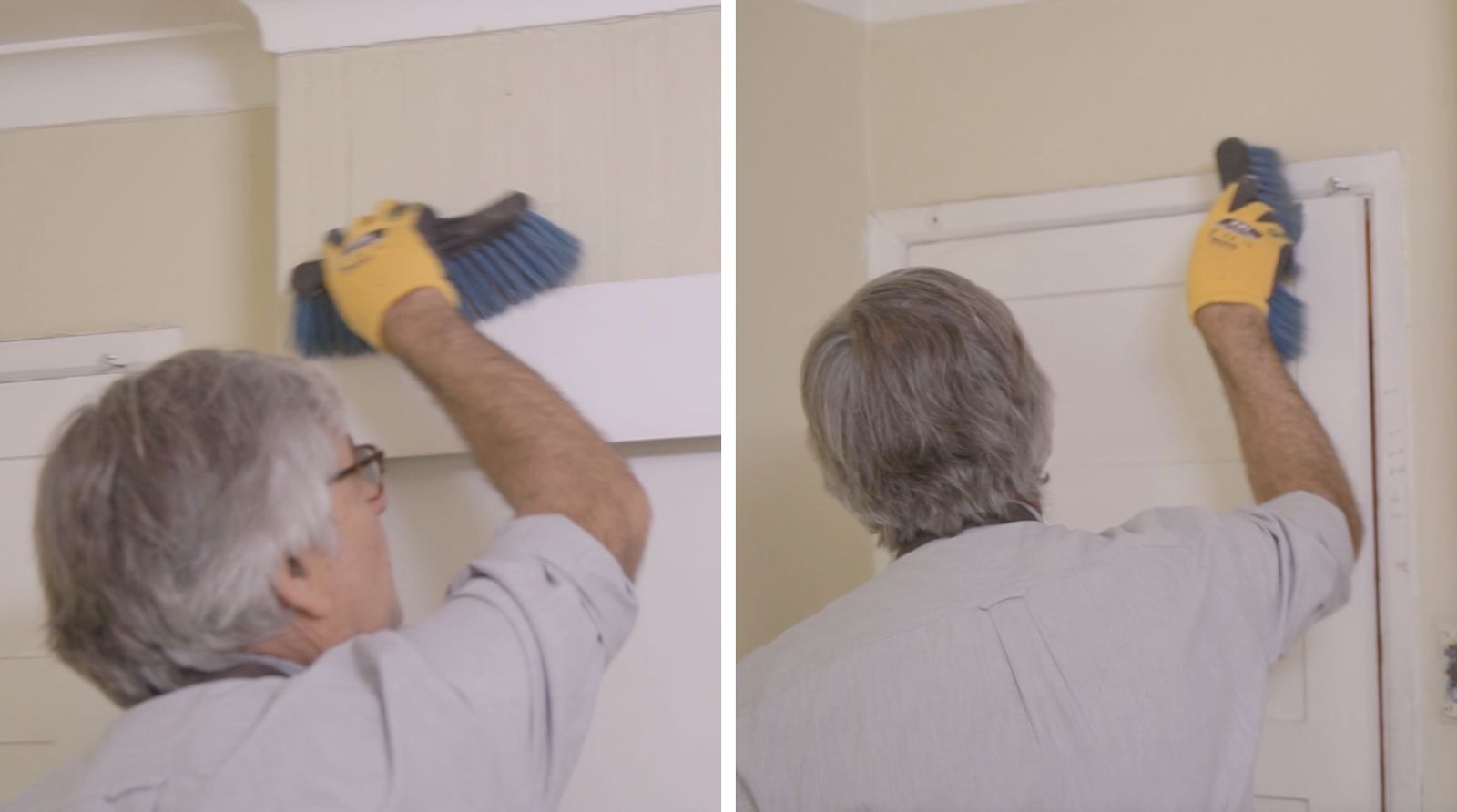 Limpieza con escobilla de polvo en puertas y clóset