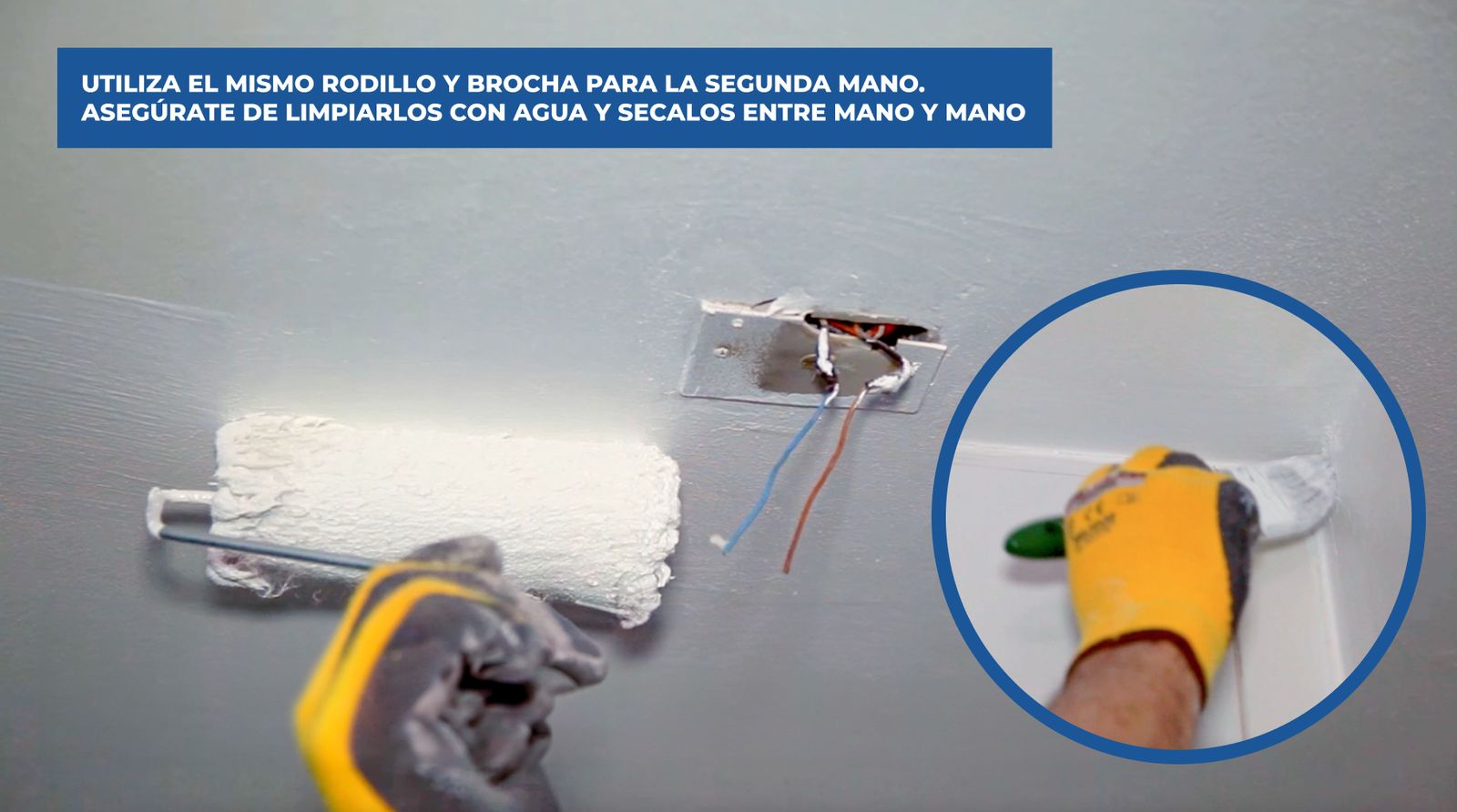 Segunda mano de esmalte al agua interior con rodillo y brocha