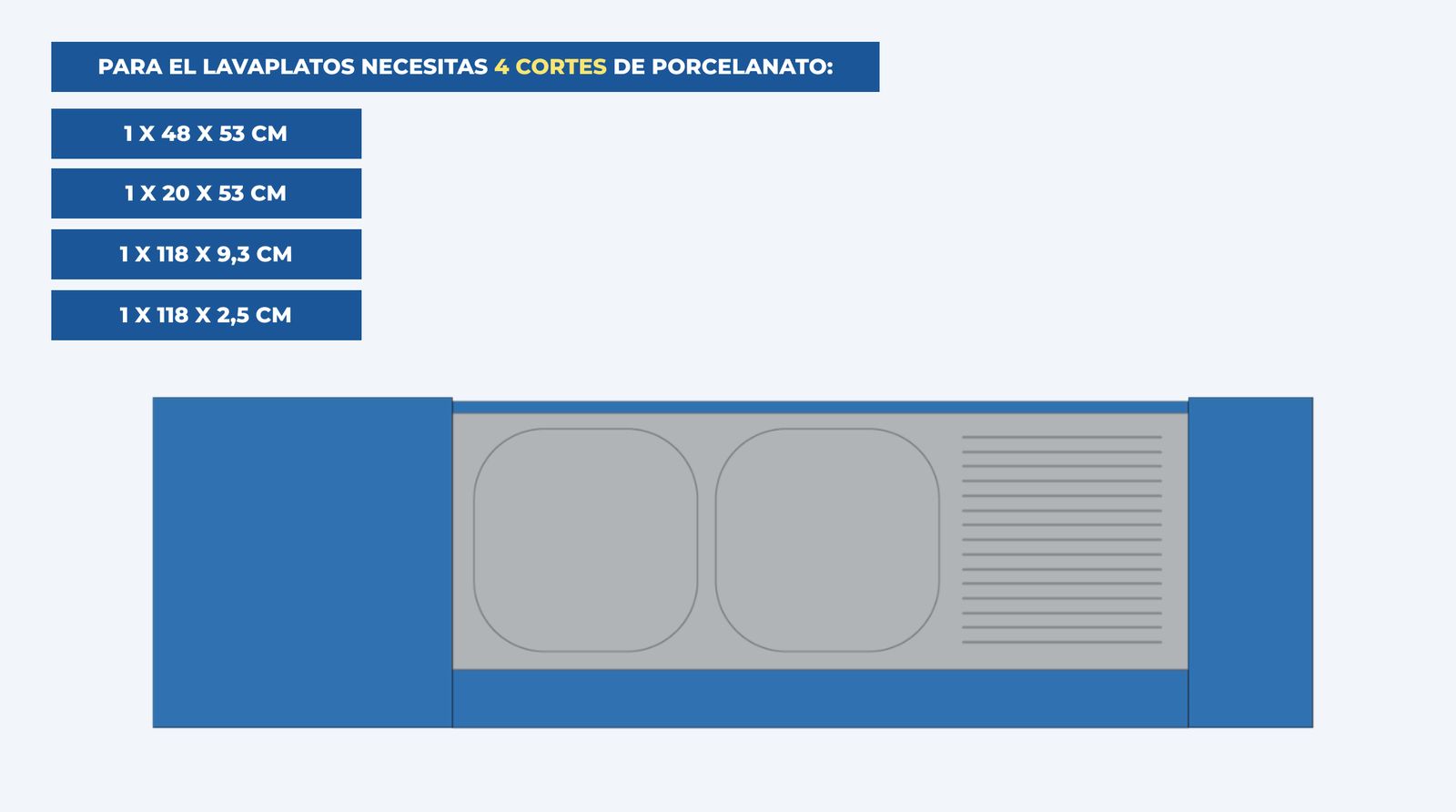 Cortes para armado de cubierta de porcelanato en mueble del lavaplatos