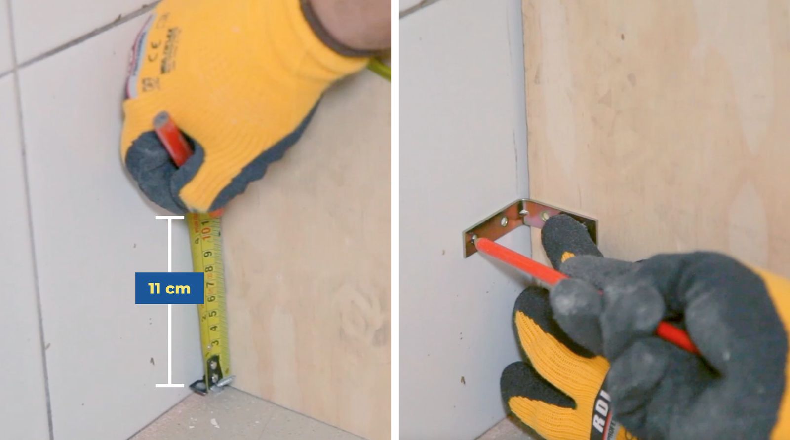 Ubicación de escuadras para fijación de mesón a la pared
