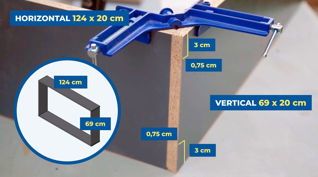 Armado de las esquinas del marco del mueble para tv