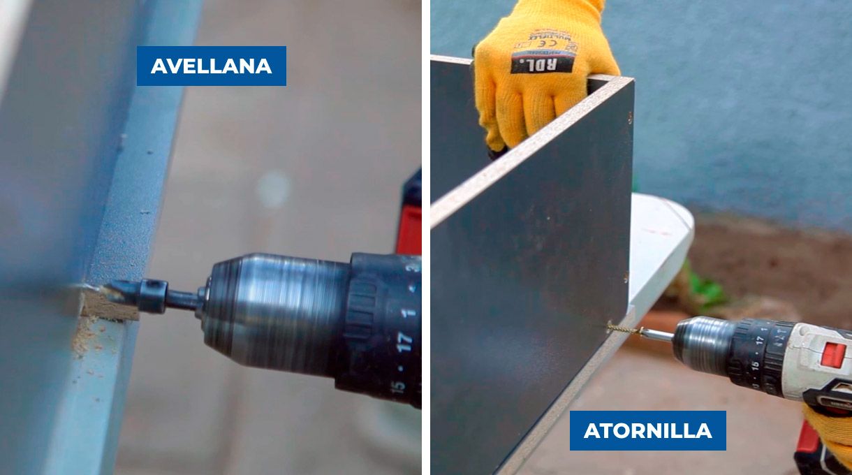 Avellanado y fijación del fondo de la repisa en mueble para tv
