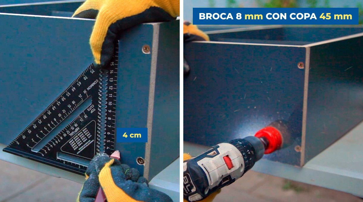 Perforación con broca copa de agujero para pasar cables del tv