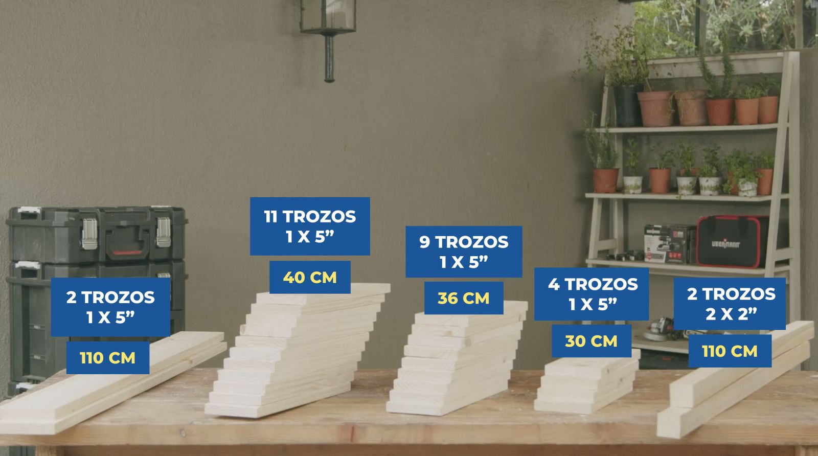 Cortes de pino cepillado para hacer un banco de madera