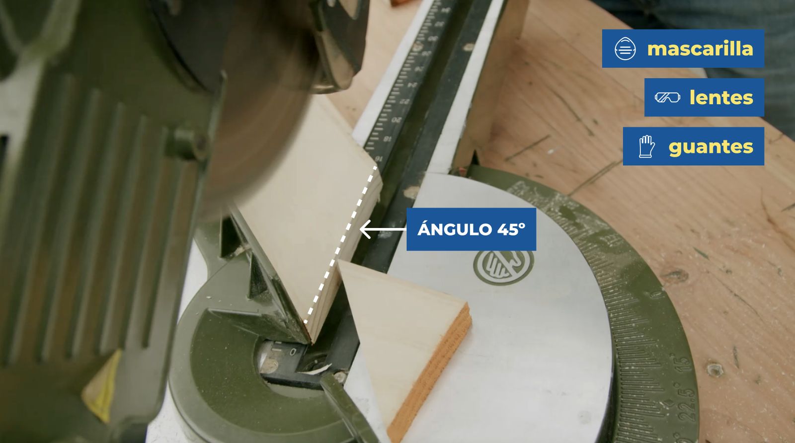 Sierra ingleteadora en ángulo de 45°