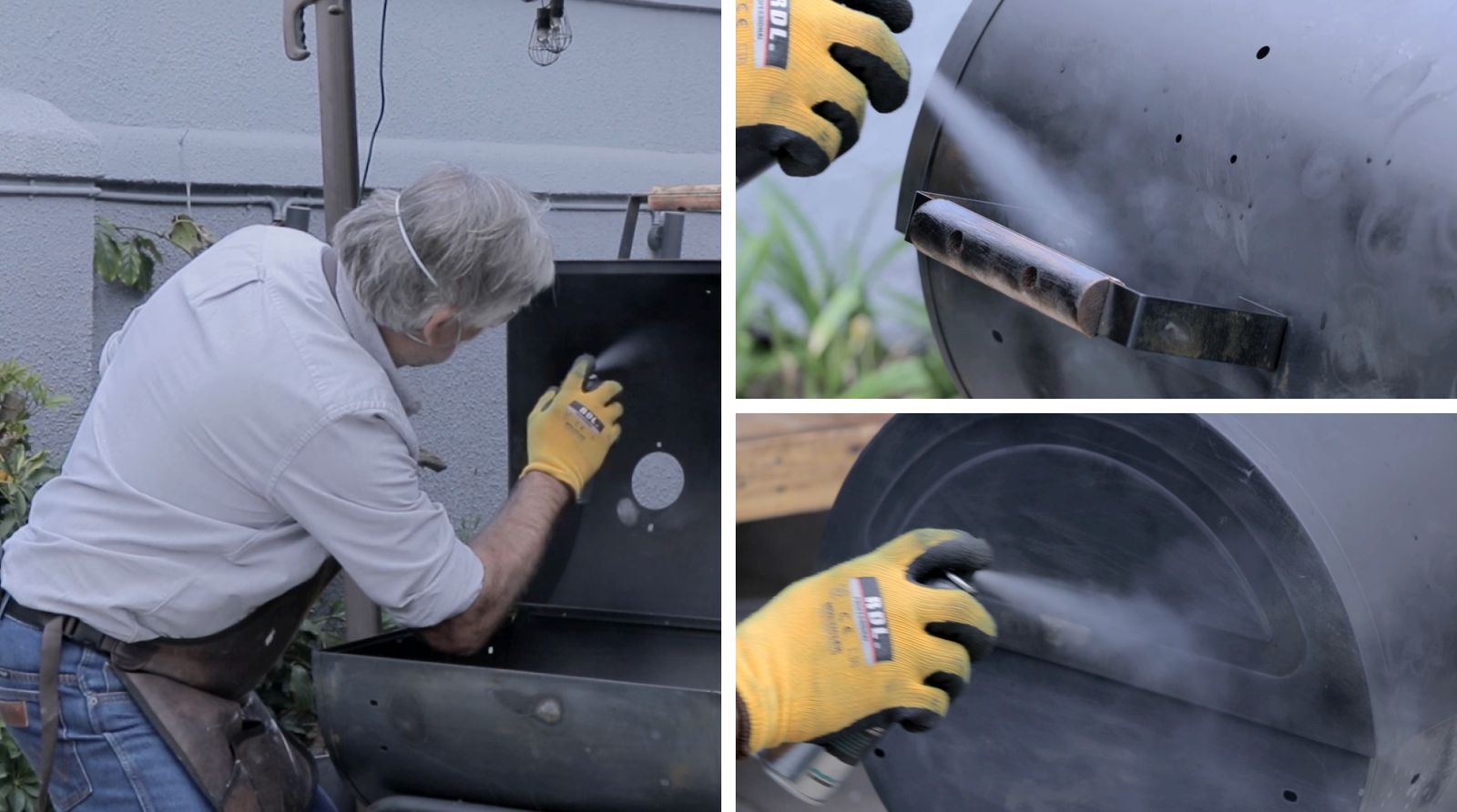 Aplicación de primera mano de spray en parrilla a carbón