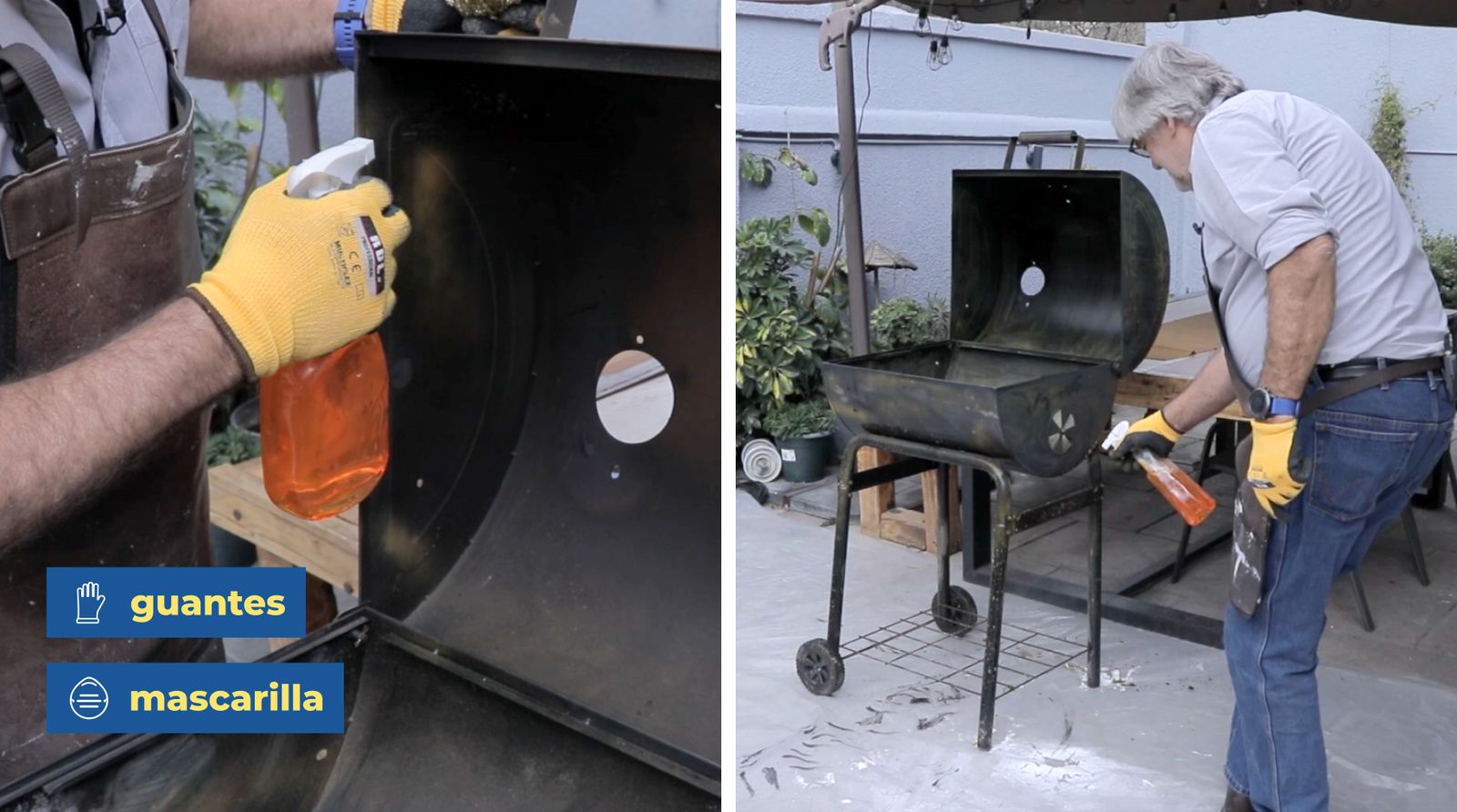 Aplicación de desengrasante en la parrilla a carbón
