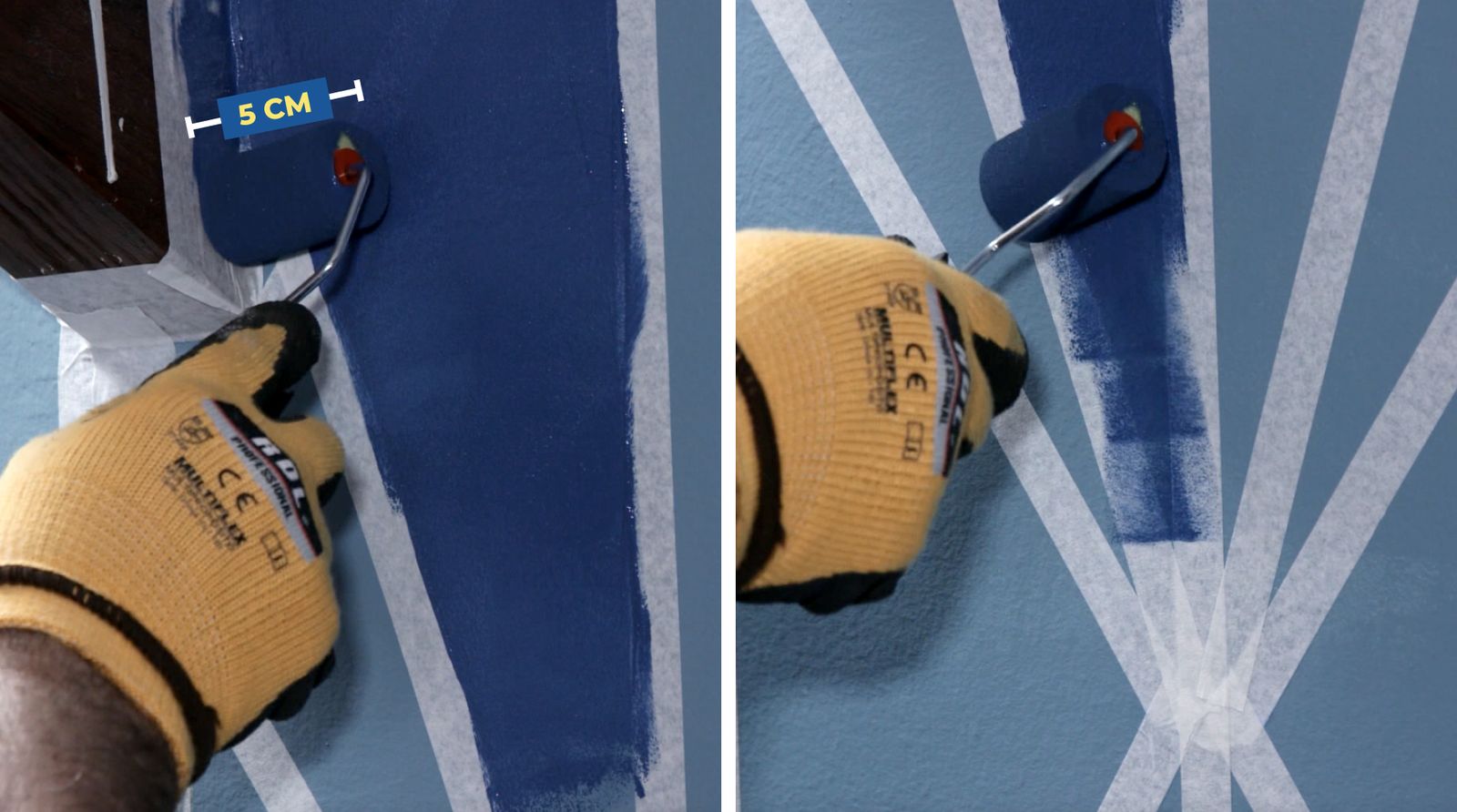 Una persona pinta parte del mural con esmalte al agua Kölor y un rodillo de esponja