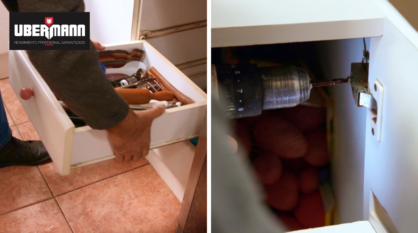 Persona sacando cajones y puertas del mueble de cocina